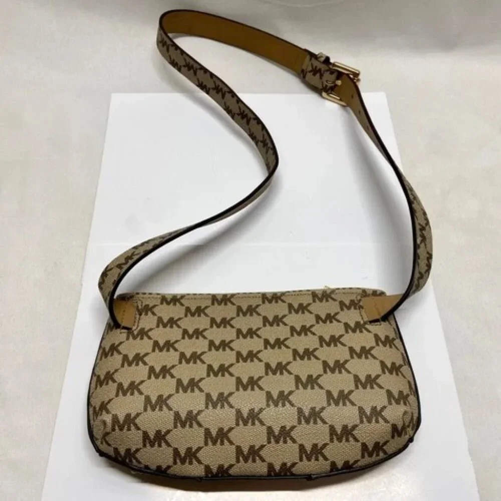 Michael Kors Belt Bag Fanny Pack Signature MK Brown Tan Crossbody Purse L/XL EUC